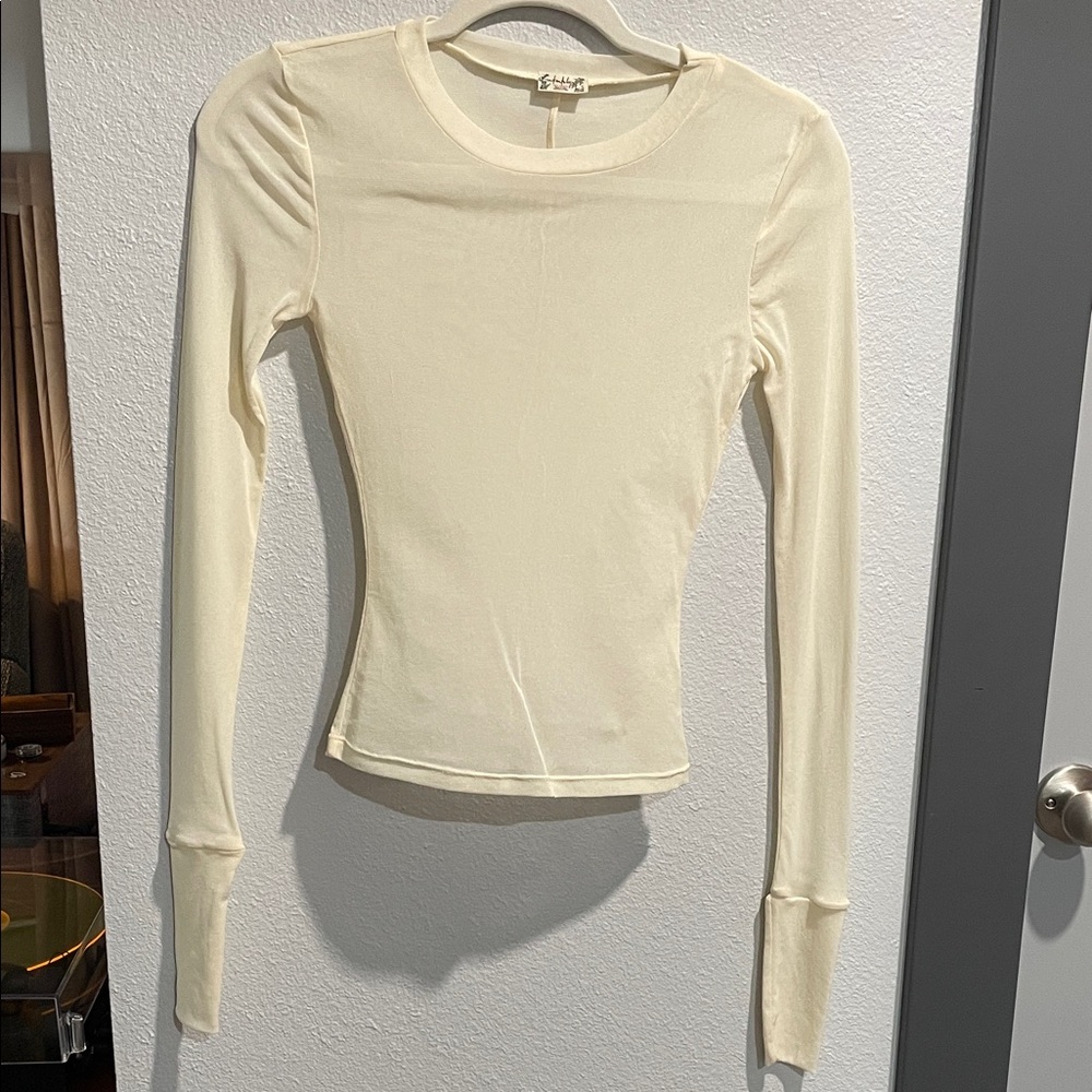 Free People Before Sunset Mesh Ivory Long Sleeve Top